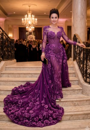 Rose Crystal Evening Gown