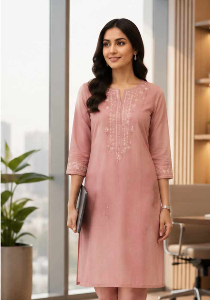Elegant Straight Cut Office Wear Kurti - Image 2