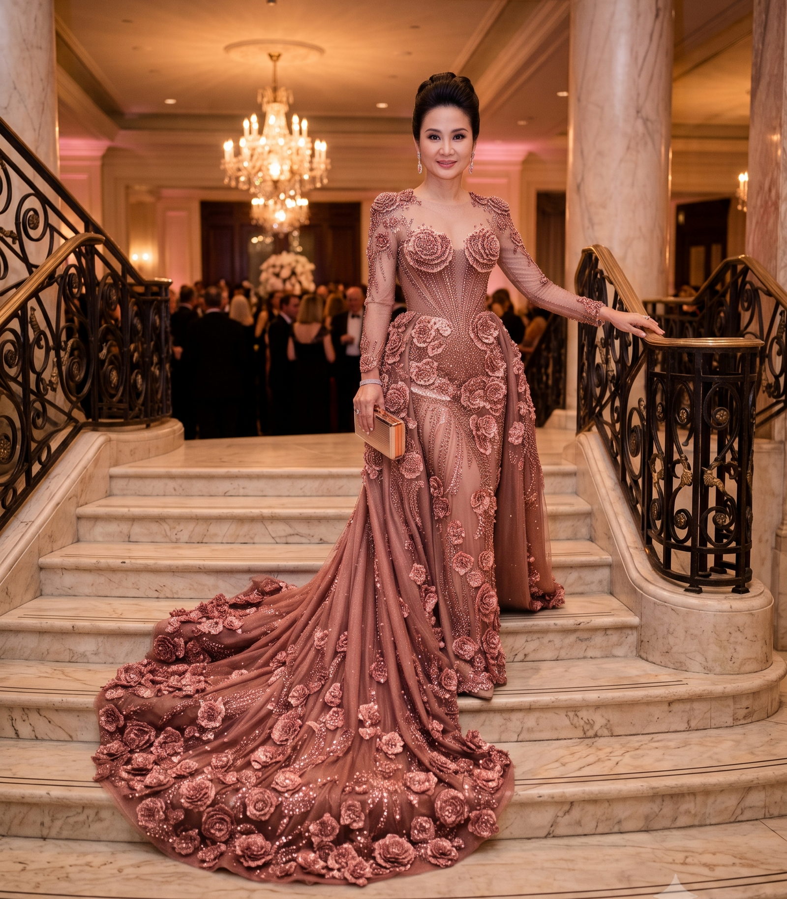 Rose Crystal Evening Gown - Image 3