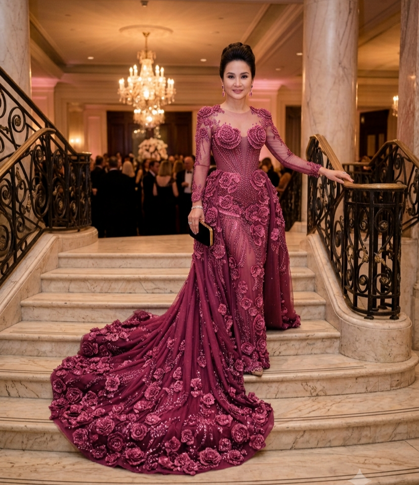 Rose Crystal Evening Gown - Image 2